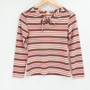 Vintage 70s Striped Top Women S C Tie Neck Colorful Twee Retro Kmart Preppy Mod